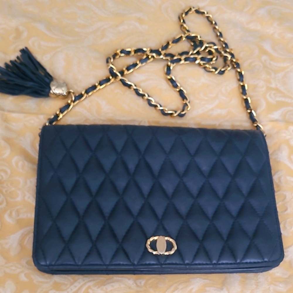 Vintage 🌟Elegant🔥 Blue Quilted Shoulder Bag Clutch